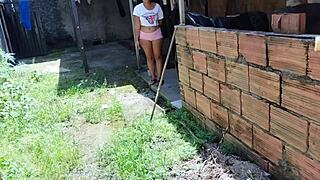 neighbor's open patio door reveals her ass, then i fill it with semen