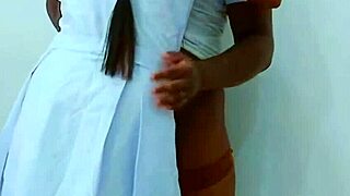 Teen couple in uniform having hot sex at party