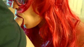 Beautiful teen babe with glasses sucks cock in POV and swallows cum