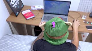 fucked young gamer's tight pussy while she played