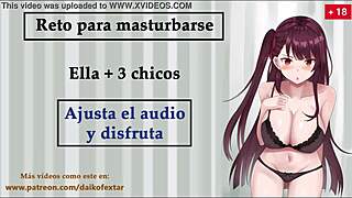 She challenges you to jerk off with three guys in Spanish.