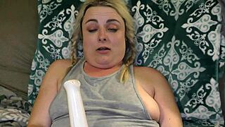 Blonde chubby milf rolls eyes in intense orgasm with toys