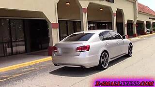 Liza Rowe, hot teen babe, struggles in sexy white shorts while getting fingered.