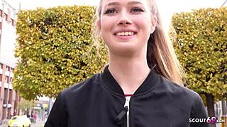 german scout grabs 18-year-old blonde olivia sparkle for rough outdoor casting fuck