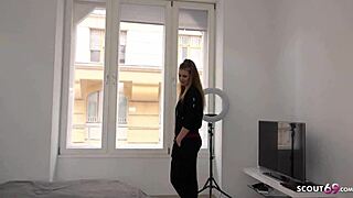 german scout grabs 18-year-old blonde olivia sparkle for rough outdoor casting fuck