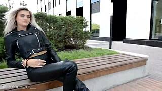 Russian blonde in leather boots teases, 'lick my ass!' 😘