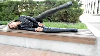 Russian blonde in leather boots teases, 'lick my ass!' 😘