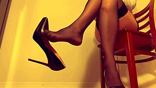just chilling with paulette lerouge dangling heels in sexy stockings