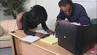Naughty Ebony Secretary Needs Hard Lesson from Two Bosses in Doggystyle