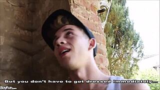 in the backyard, gay twinks rim and bareback passionately