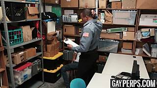 damn, tattooed ebony thief gets barebacked hard by security guard