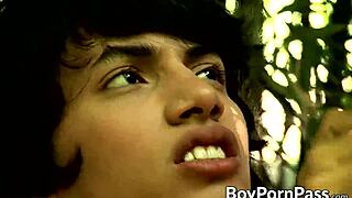 Two horny twinks bent over for hardcore anal fucking outdoors.