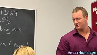 Blonde teen in uniform sucks big cock and gets pounded