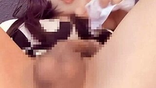 Cat-ear bob crossdresser masturbates in solo shoot 😻