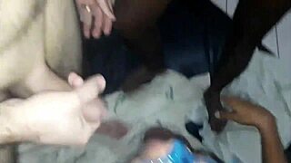 She drank whisky to give her pussy and ass to three friends in the motel while her cuckold husband filmed it all