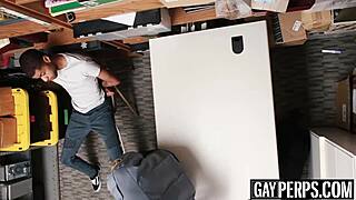 damn, tattooed ebony thief gets barebacked hard by security guard