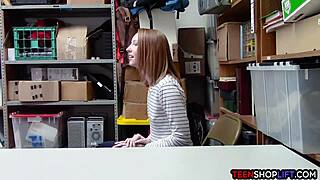 Redhead teen shoplifter nabbed by mall cop while sneaking around hairy and petite.