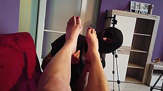 Worshiping Nylon Stockings Feet and Bare Feet of Seductive Milf in Action