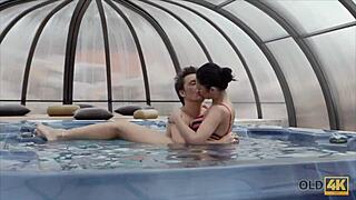 Old4k Wet Fucking Action in Jacuzzi with Old Man and Young 18+ Teen