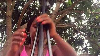 Crazybitch loves to unbox packaged infront of strangers in sexy outfit