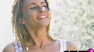 Totally wet big tits milf Cara Mell exposes curvy body