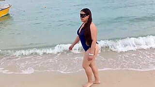 latina wife whore strolls beach and bangs