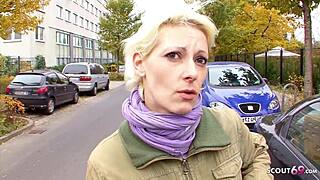 A shy German housewife is taken to a porn casting in the street.