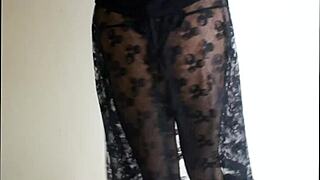 Sexy brunette shines in sheer pantyhose