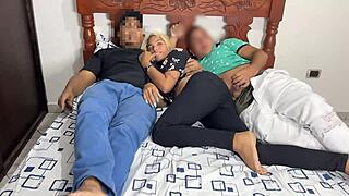 watching movie turns into sneaky fun with girlfriend and friend