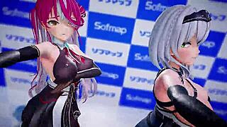 I-I fucked Houshou Marine and Shirokane Noel in pink cat MMD