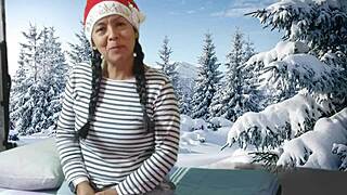 Boldly adorning shaved pussy with christmas beads