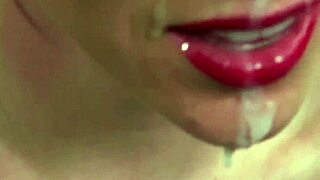 kinky babe swallows cum on face