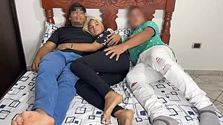 watching movie turns into sneaky fun with girlfriend and friend