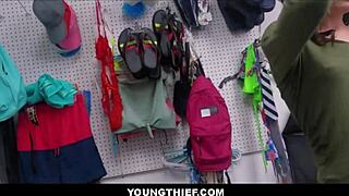 Cute Skinny Teen Shoplifter Strip Searched and Fucked Hard by Security Guard After Secret Deal in Shop.