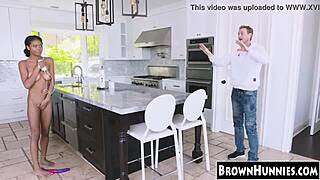 Can This Petite Ebony Teen 18+ Handle Being Slammed In The Kitchen?