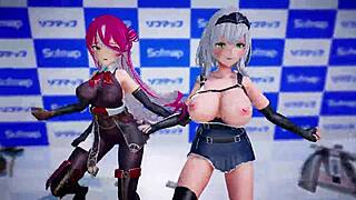 I-I fucked Houshou Marine and Shirokane Noel in pink cat MMD