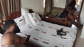 Watch the making of this horny african black star getting bent over for doggystyle