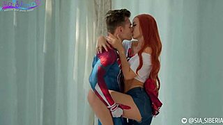 Intense spider-man blowjob at home