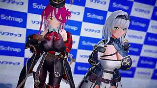 I-I fucked Houshou Marine and Shirokane Noel in pink cat MMD