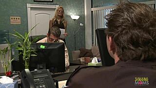 Blonde office girl gets her pussy eaten and fucked by a black guy.