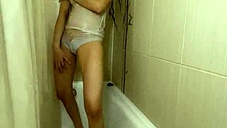 look at her in the shower with white underwear