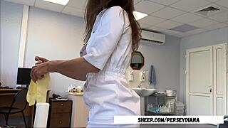 Nurse In Sexy Underwear Helps With Wet Pussy And Sex On The Table