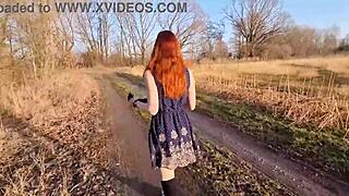 Redhead teen 18+ strips naked outdoors for her first daring moment