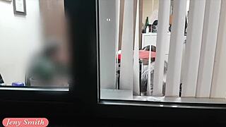 jeny smith starts her new job and gets pranked with a hidden cam while naked