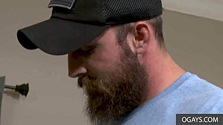 Bearded gay couple Dustin Steele and Matt Muck enjoy deepthroat, facial, and assfucking anal sex