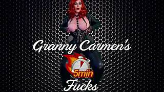 Granny Carmen's wild dildo and cock play
