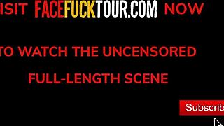 Submissive blonde slut gets deep throat slammed by big cock with facial finish.