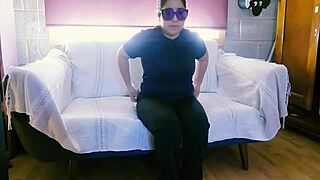 degenerate voyeur touches the lady and asks her to strip