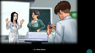 Asian teacher teases with tickling pussy in college roleplay fun