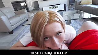 Stepson's girlfriend cheats with blowjob and tit play